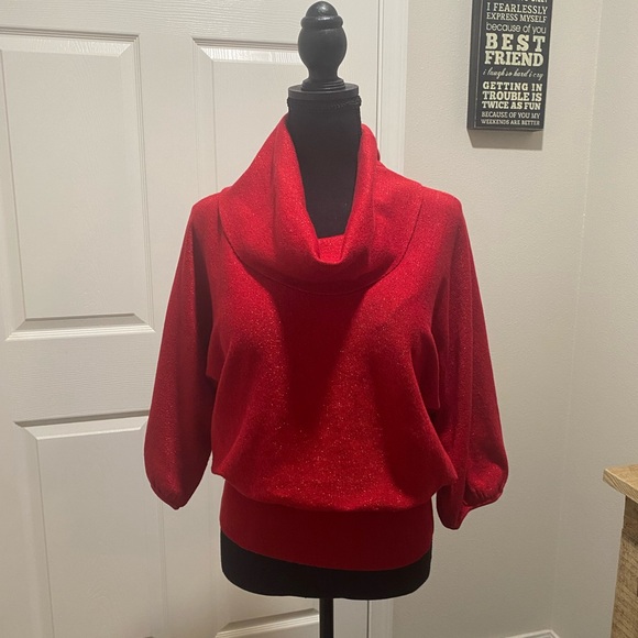 Sweaters - Style & Co Red Metallic Blouson Style Cowl Neck Dolman Sleeve Sweater Medium